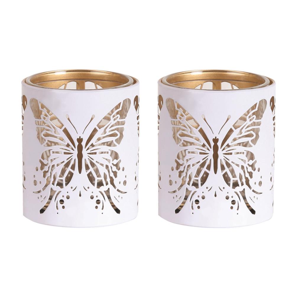 Aroma White & Gold Butterfly 2 Tealight & Votive Holder Set Extra Image 1